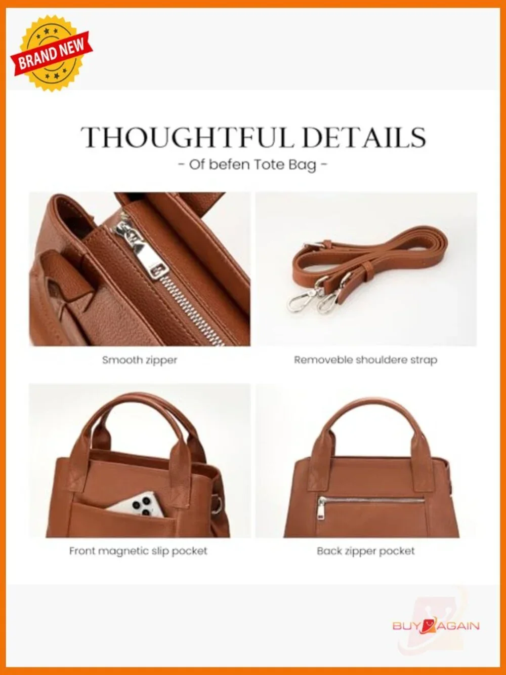 Genuine Leather Satchel Crossbody Tote Bag Soft Zipper Purse